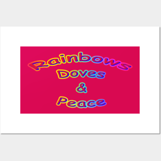 Rainbows Doves & Peace Neon Retro Posters and Art